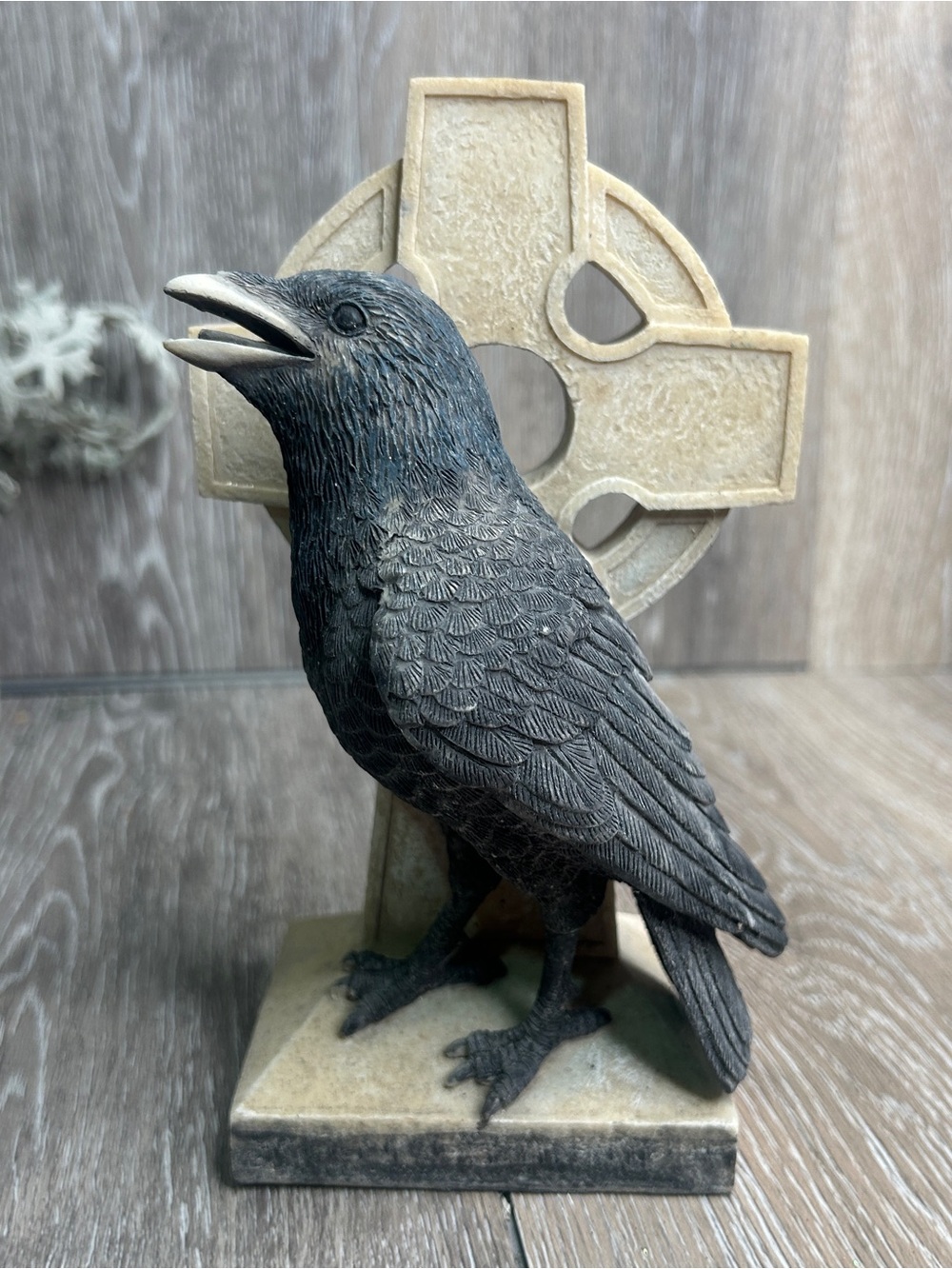 Summit Collection Gothic Raven on Celtic Cross Statue Figurine Dark Decor 8”